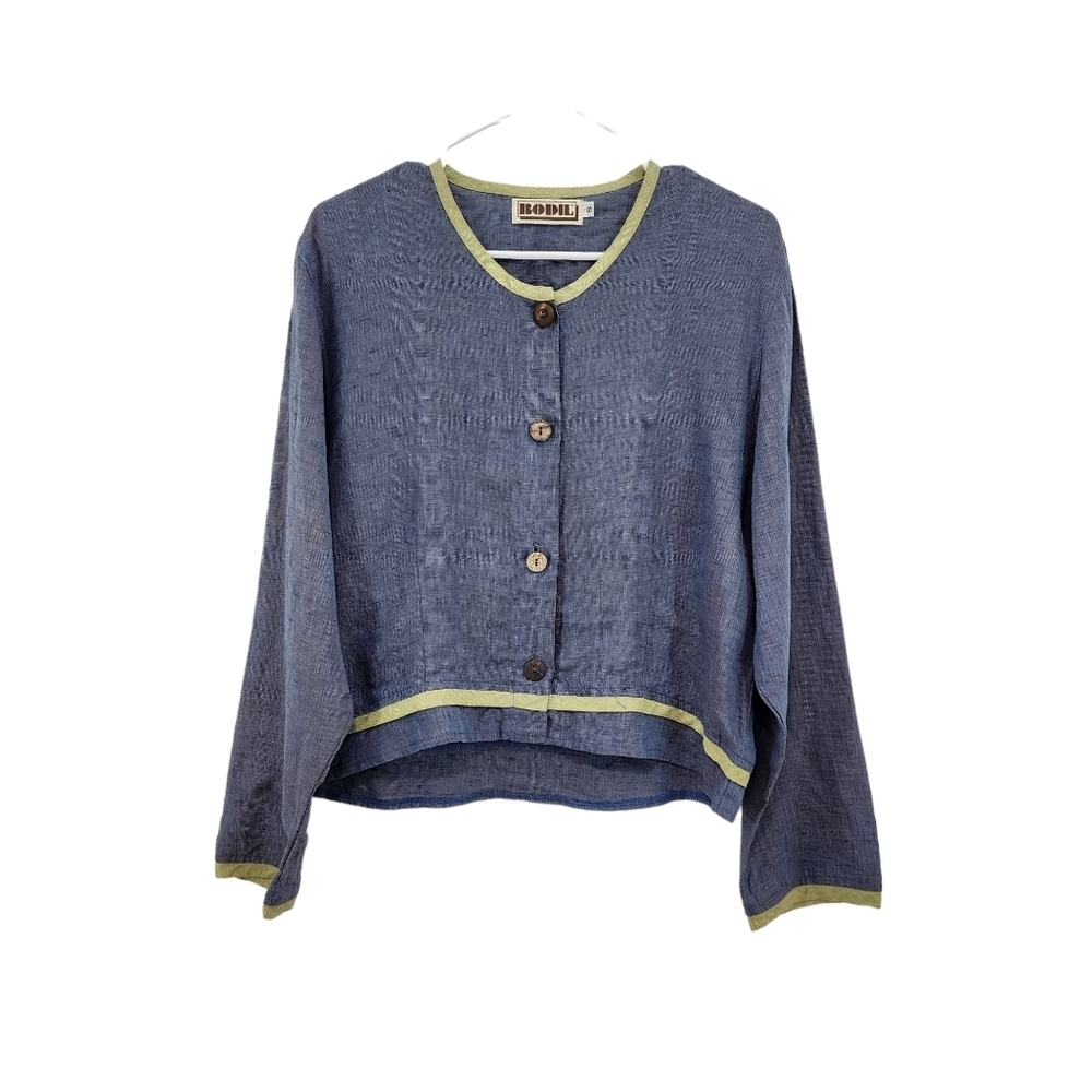 Bodil Women's 100% Linen Long Sleeves Button Front Blouse - S